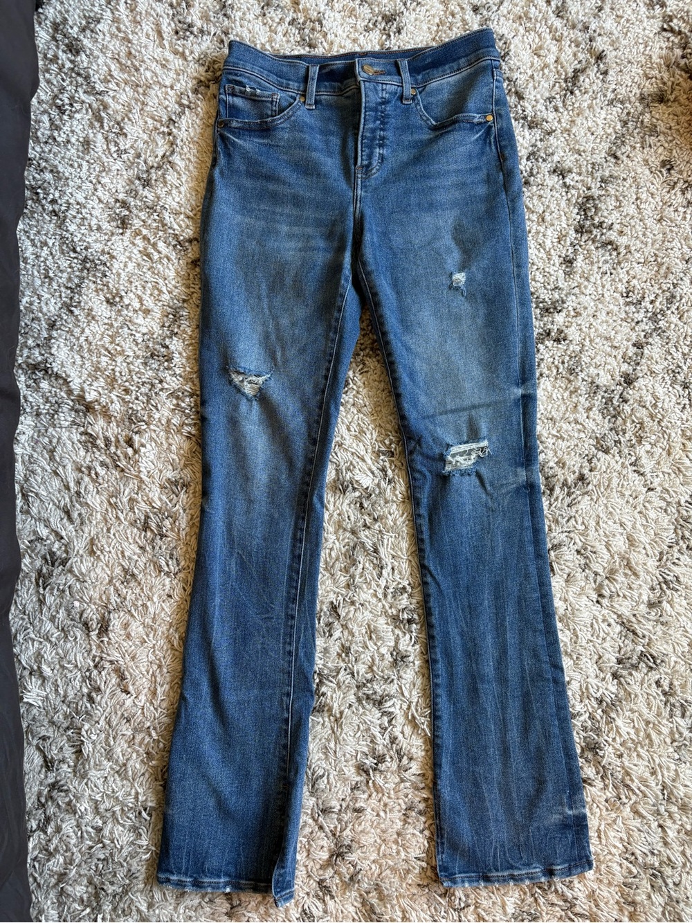 Express Women's Distressed Mini-Boot Cut Jeans - Blue